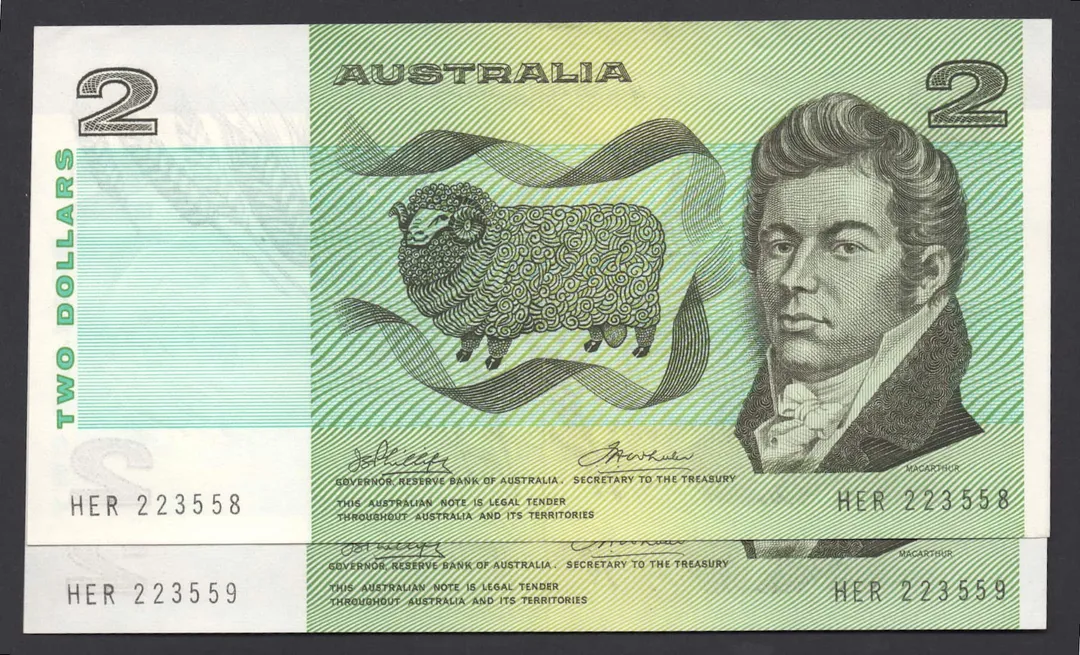 Lot 21 — 1974 $2 Phillips/Wheeler Australia General Prefix Pair []