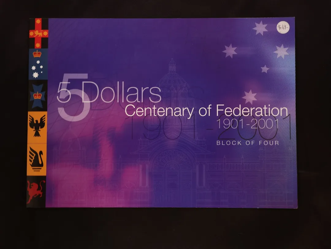 Lot 27 — $5 2001 Uncut Block of 4