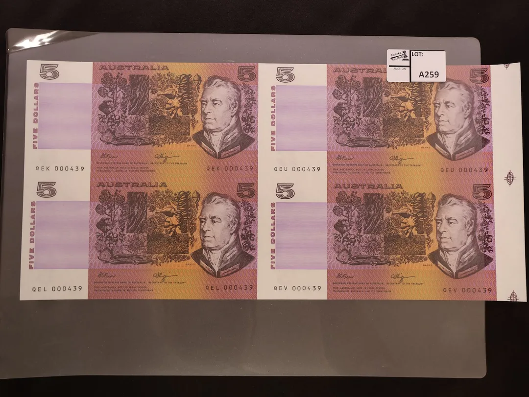 Lot 25 — $5 1990 Uncut Block of 4