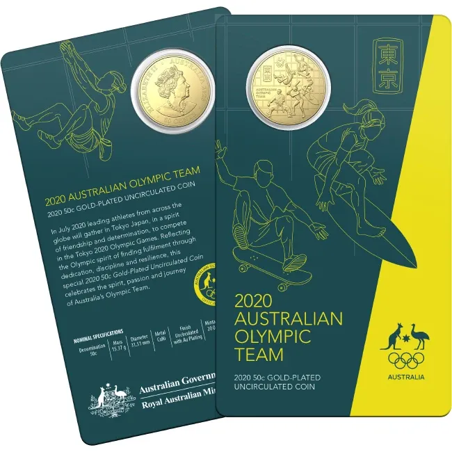 Lot 19 — 2020 Australian Olympic Team 50c Gold-Plated Uncirculated Coin