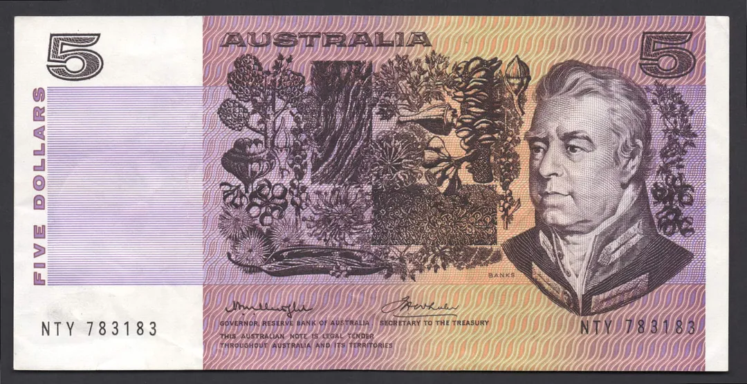 Lot 38 — 1976 $5 Knight/Wheeler Gothic Centre Thread General Prefix []