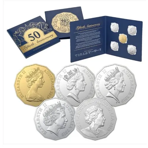 Lot 8 — BIN: 2019 50th Anniversary of the Dodecagon 50c Coin 5x coin set